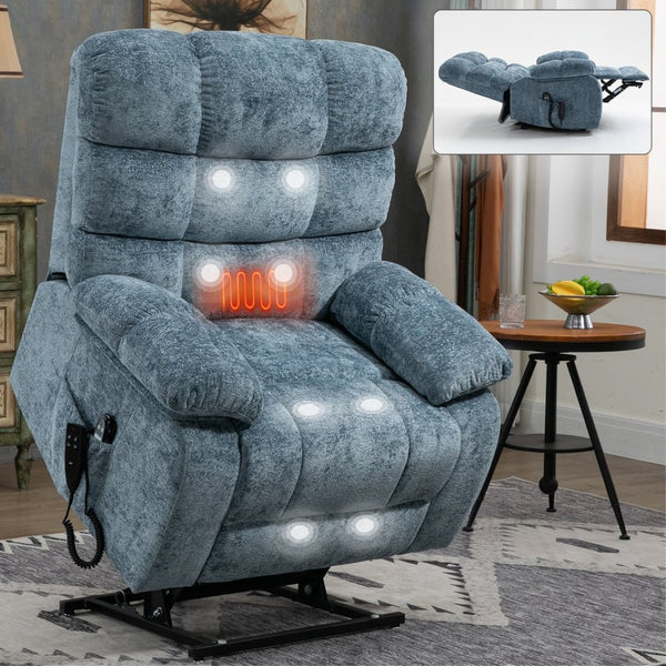 English Elm Lift Recliner Chair Dual Motor Chenille Upholstered with Heat Massage for Living Room W3224P293251