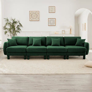 English Elm Boucle 4-Seater Sofa With Sculptural Shell Armrests & Soft Boucle Fabric In Elegant Green Color W3041S00311