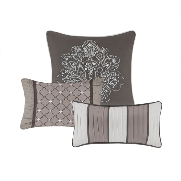 English Elm 6-Piece Jacquard Quilt Set Full/Queen with Plush Brushed Backing, Decorative Pillows, Grey Elegance Multicolor 15.35 L x 17.72 W x 10.63 H B035P408227