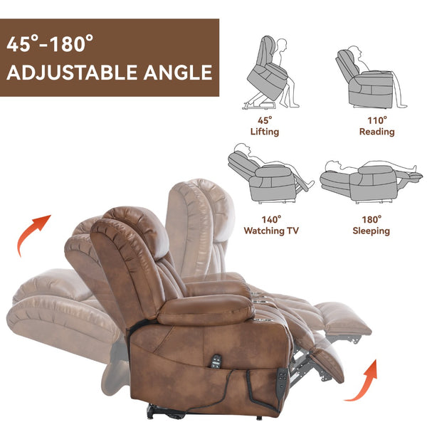 English Elm Dual Motor Power Lift Recliner with Massage Heat and Leatherair Upholstery for Living Room W3224P290208