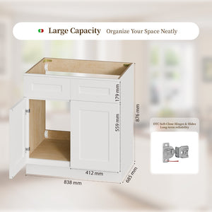 English Elm 33" Solid Wood Shaker Sink Base Cabinet White Two Door Soft Close Kitchen Bath T2950P479082