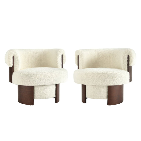 English Elm Modern Sculptural Barrel Swivel Chair Set of 2 with Bentwood Back for Living Room Beige N760S0000060A