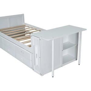 English Elm Twin Multifunctional Wood Platform Bed with Built-In Desk, Trundle & 3 Drawers for Small Spaces White 44.3 L x 23.1 W x 9 H N733S212832K