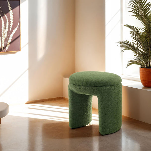 English Elm Round Plush Accent Stool with Teddy Shearling Upholstery, Cozy Contemporary Ottoman Bench Appeal Green 19 L x 19 W x 20 H B2741P388364