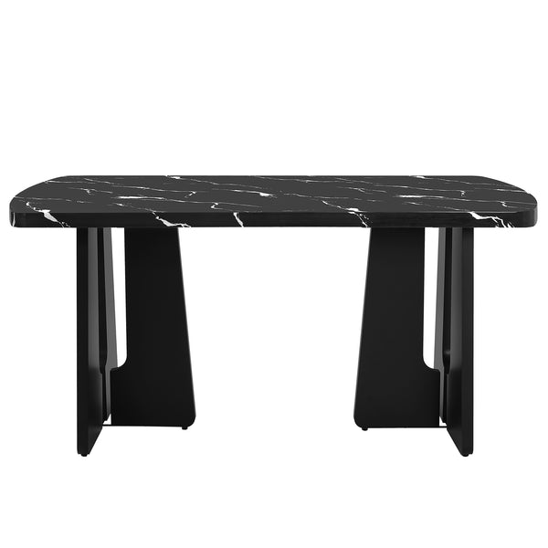 English Elm 63" Modern Faux Marble Dining Table with Geometric Rubberwood Legs, Durable 350lb Capacity, Easy Assembly Black N752P317333B