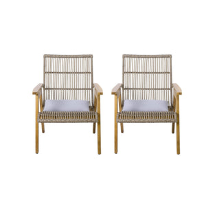 English Elm Christopher Knight Home® - Outdoor Acacia Wood 3-Piece Lounge Set with Teak Finish, Natural Wicker & Light Gray Cushions — Cozy, Durable Patio Ensemble for Deck, Yard, Garden (Chic Modern Design) N780P7316506