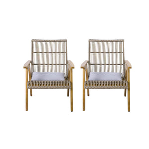 English Elm Christopher Knight Home® - Set of 2 Acacia Wood Lounge Chairs with Cushions — Teak Finish, Natural Wicker, Light Gray Fabric, 400lb Capacity, Patio Seating 26.5"W x 35.25"H 73165.00