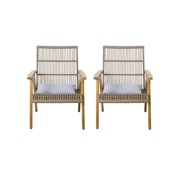 English Elm Christopher Knight Home® - Set of 2 Acacia Wood Lounge Chairs with Cushions — Teak Finish, Natural Wicker, Light Gray Fabric, 400lb Capacity, Patio Seating 26.5"W x 35.25"H 73165.00