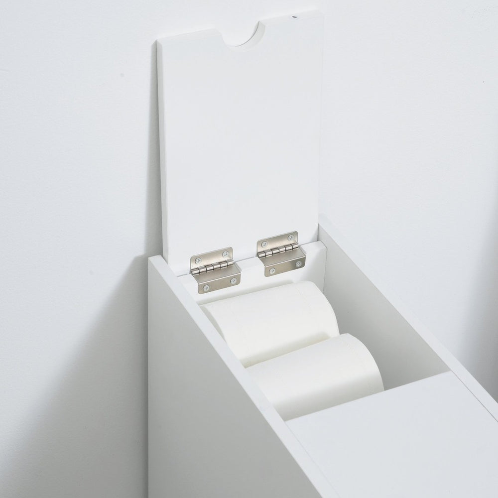English Elm Free Standing Narrow Bathroom Cabinet White Mdf Four Zone Organizer with Drawers T3971P416021