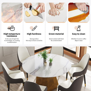 English Elm 53" Round Marble Dining Table - Elegant Artificial Marble Top With Metal Base For 6 Guests, White W1535S00365