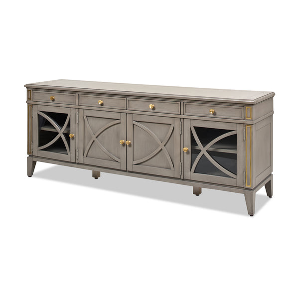 English Elm Jennifer Taylor Home - Dauphin 71" TV Stand Console Table in Grey Cashmere Wood with Gold Accents, Ample Storage, Assembled B2719P238490