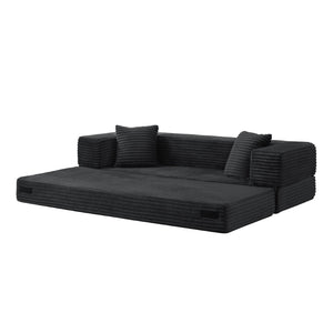 English Elm Modern Cord Fabric Convertible Sofa Sleeper Low Profile Square Frame for Apartments Dark Gray W3396P439849