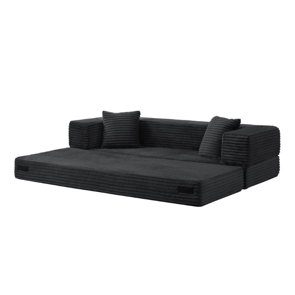English Elm Modern Cord Fabric Convertible Sofa Sleeper Low Profile Square Frame for Apartments Dark Gray W3396P439849