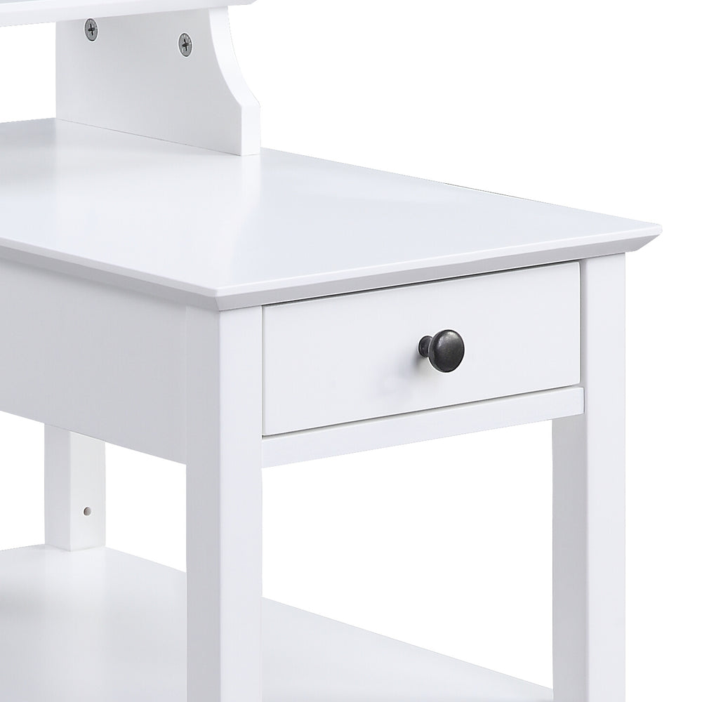 English Elm Slayer White Accent Table with USB Dock, 1 Drawer & 3 Open Shelves, Pine Legs, Modern Storage B2726P287566