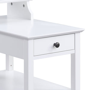 English Elm Slayer White Accent Table with USB Dock, 1 Drawer & 3 Open Shelves, Pine Legs, Modern Storage B2726P287566