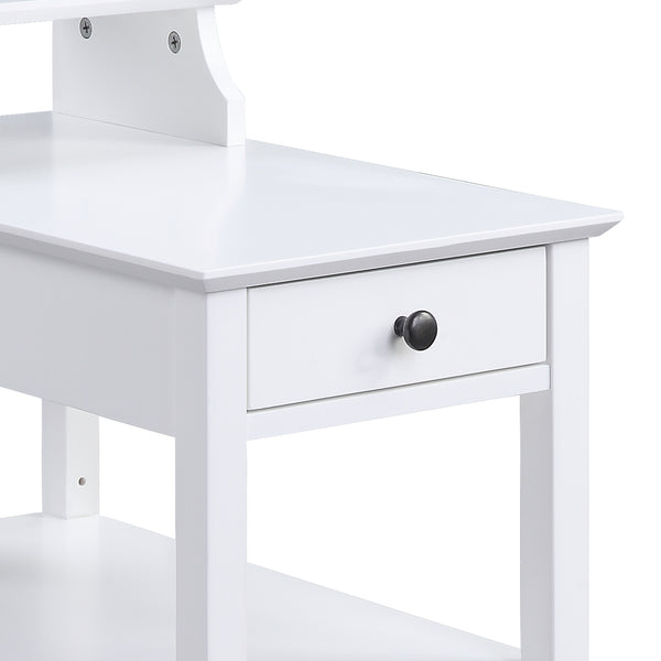 English Elm Slayer White Accent Table with USB Dock, 1 Drawer & 3 Open Shelves, Pine Legs, Modern Storage B2726P287566