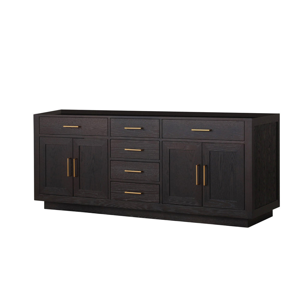 English Elm Black Oak Double Bath Vanity 80in W x 22in D - 2-Sink Midcentury Wood Cabinet, Soft-Close Drawers, Fully Assembled B2731P260859