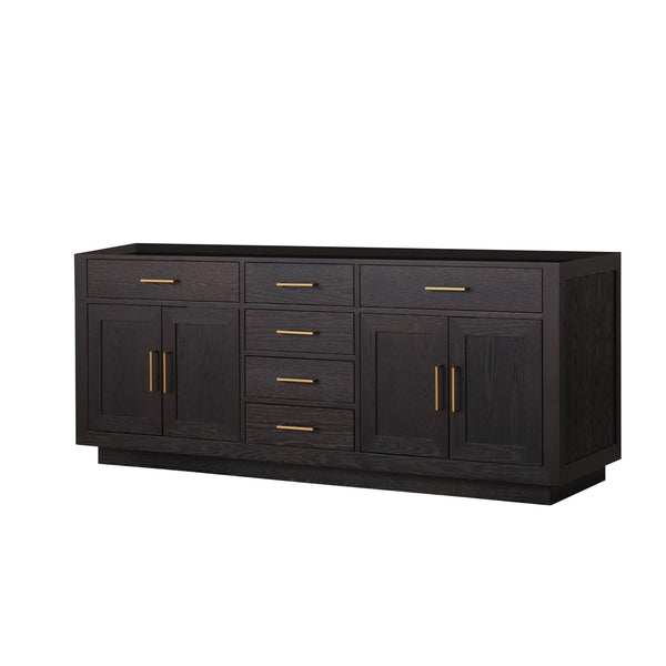 English Elm Black Oak Double Bath Vanity 80in W x 22in D - 2-Sink Midcentury Wood Cabinet, Soft-Close Drawers, Fully Assembled B2731P260859