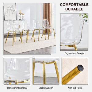 English Elm Modern Transparent Dining Chair Set of 4 - Nordic Armless Crystal PET Seats with Gold Plated Metal Legs, Ergonomic Comfort and Easy Assembly W1512P390007