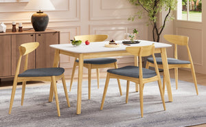 English Elm 5-piece Mid-century Rubberwood Dining Set with Upholstered Chairs for Kitchen or Room Natural+Grey,White Oak N759S003002L