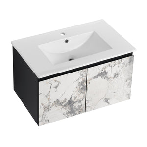English Elm 30'' Modern Floating Wall-Mounted Bathroom Vanity With Ceramic Sink & Soft-Close Doors For Small Spaces W999S00212