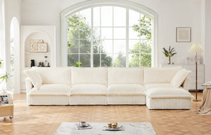 English Elm Slipcovered L-Shaped Sectional Sofa - Cream Corduroy, Deep Seats & Washable Covers, Perfect For Modern Living W3041S00025-GIGA