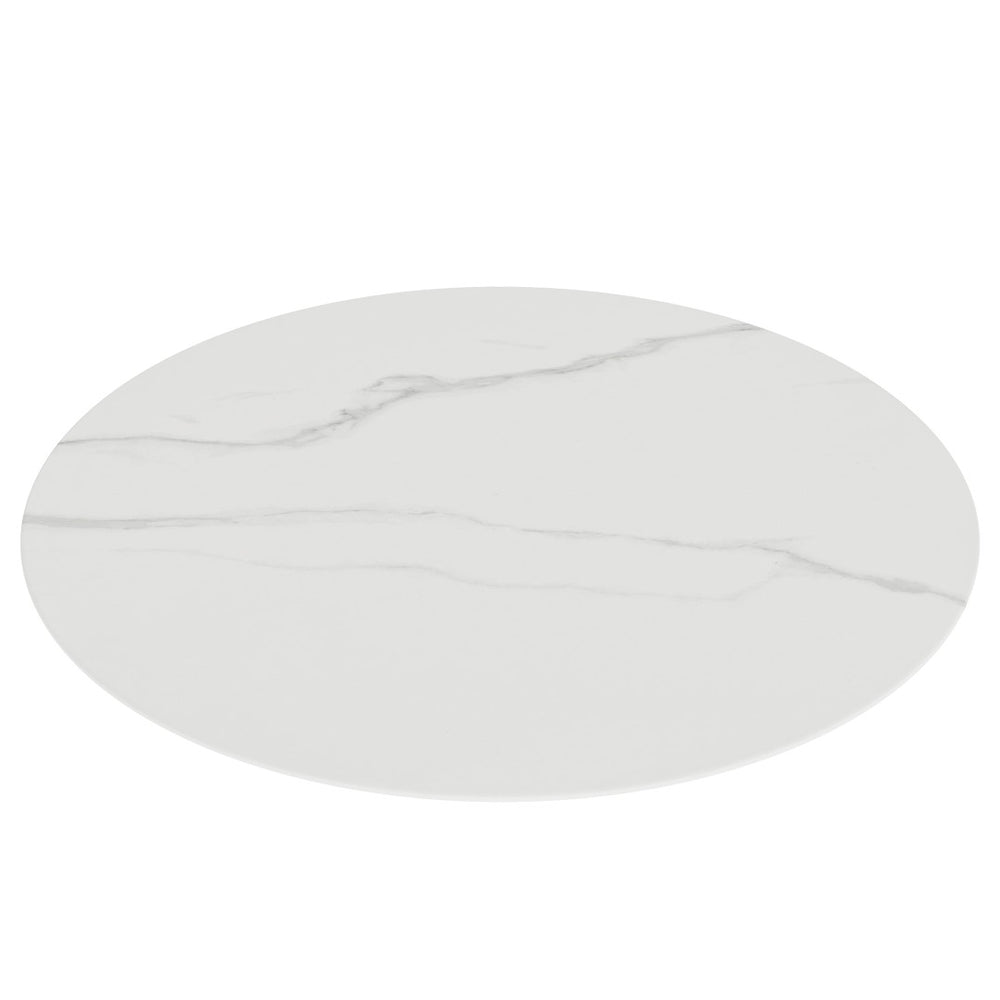 English Elm 32"inch Round Tempered Glass Tabletop Marble Print Indoor Outdoor Dining Patio Replace White W241P361457