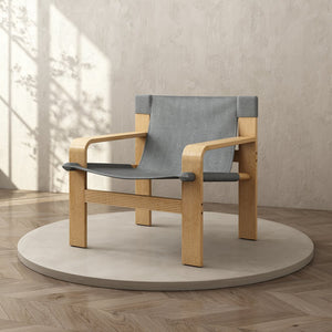 English Elm Detachable Oak Accent Chair with Solid Wood Frame, Wide Armrest, Removable Washable Linen Cover DARK GREY W2336P251806
