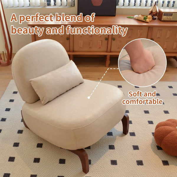 English Elm Cute Faux Leather Armless Accent Chairs Set of 2 with Solid Wood Legs Modern Seating Cream W2105S00019