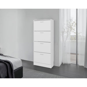 English Elm White Slim Vertical Shoe Cabinet Four Doors Entryway Storage Melamine Finish B062P486515