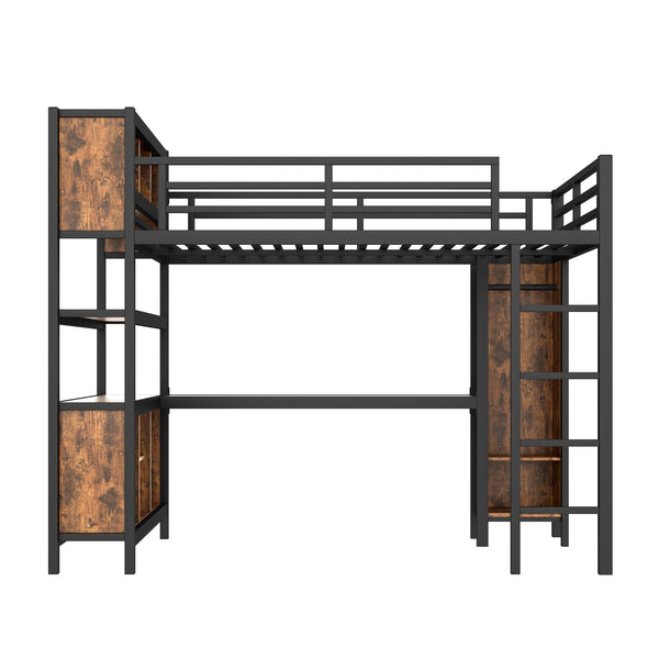 English Elm Metal Queen Loft Bed With L-Shaped Desk, Wardrobe, And Storage Cubes - Stylish Space Saver! W1580S00184