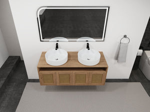 English Elm 48" Imitative Oak Wall Mounted Bathroom Vanity with Ceramic Art Sink, Plywood, 4 Soft-Close Doors, Modern Float Design W999S00399