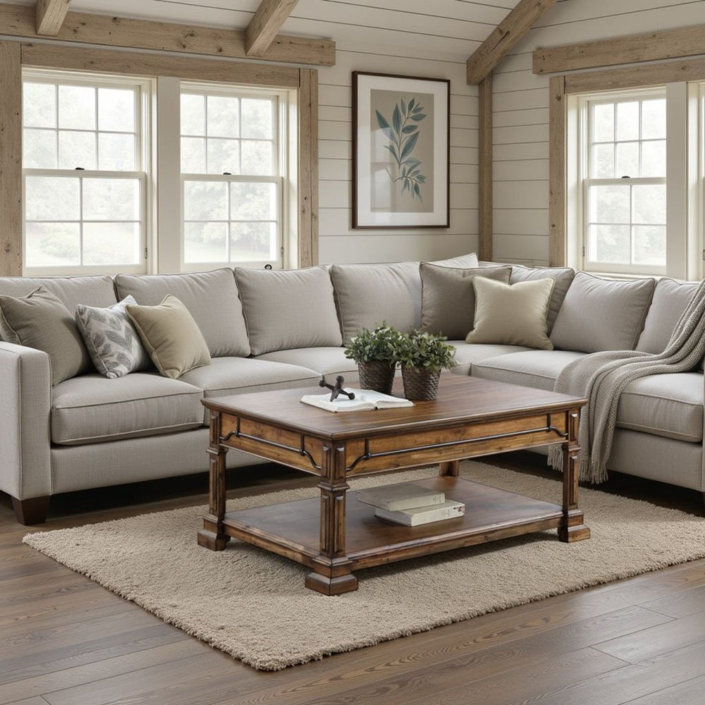 English Elm Barclay Acacia Wood Coffee Table with Open Shelf Rustic Brown Living Room Centerpiece B108P468533