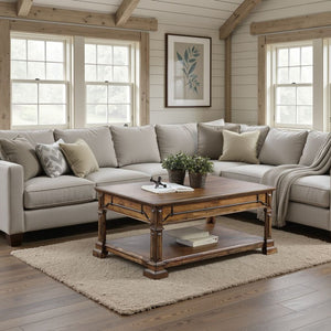 English Elm Barclay Acacia Wood Coffee Table with Open Shelf Rustic Brown Living Room Centerpiece B108P468533
