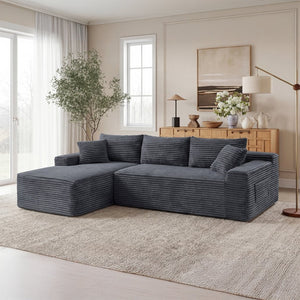 English Elm 106.3" Jumbo Corduroy L-shape Sectional Deep Seat Sofa No Assembly Living Room W5515S00036