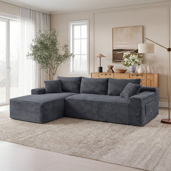 English Elm 106.3" Jumbo Corduroy L-shape Sectional Deep Seat Sofa No Assembly Living Room W5515S00036