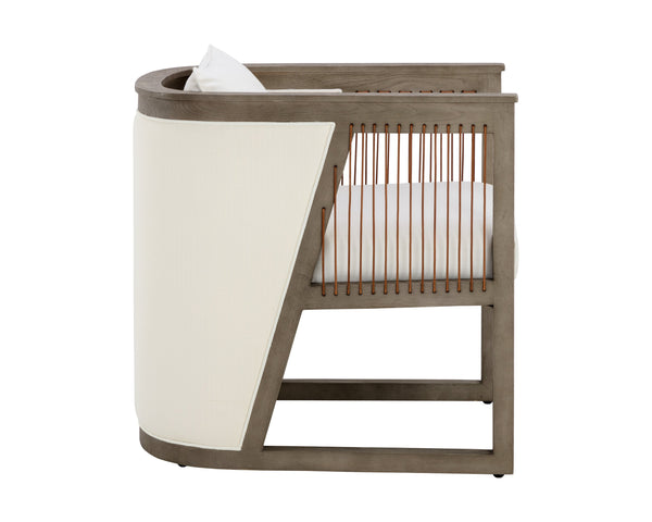 Sunpan Sala Lounge Chair - Contemporary Comfort with Grey Oak Frame and Stylish Leather Rope Detailing Linoso Ivory V1