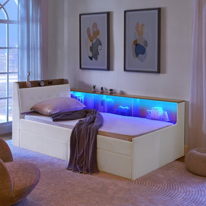 English Elm Twin Size Velvet Day Bed With Storage Drawers, Wireless Charging & Led Lights - Elegant & Functional W1413S00109-GIGA