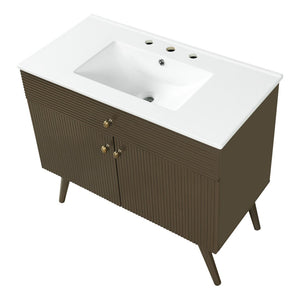 English Elm 36" Freestanding Bathroom Vanity Striped Mdf Cabinet Brass Hardware Ceramic Basin N765P387198D