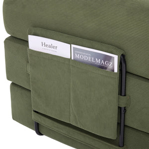 English Elm UNITED modular foldable sofa with metal frame, corduroy upholstery, side pocket & quick assembly convenience Green W1568P374077