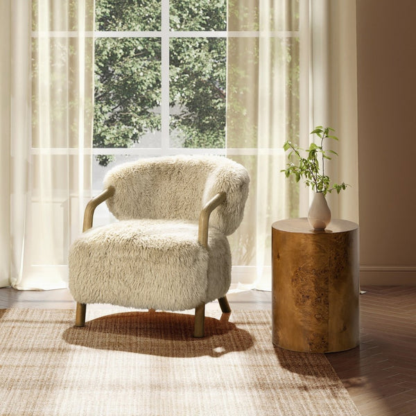 English Elm Becker Solid Oak Genuine Sheepskin Accent Armchair Rustic Farmhouse Living Room B2719P277874