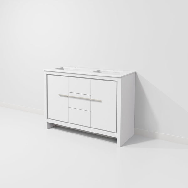 English Elm White Double Bath Vanity With Quartz Top – Elegant 48" W X 20" D, Soft-Close Drawers & Cabinets B2731P259418-GIGA