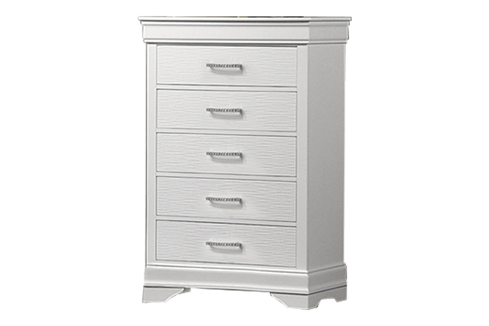 English Elm Luxury Crafted White Chest of Drawers 5-Drawer Solid Wood Accent with Diamond Handles, Spacious Storage Elegance B011P306184