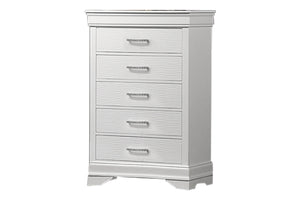 English Elm Luxury Crafted White Chest of Drawers 5-Drawer Solid Wood Accent with Diamond Handles, Spacious Storage Elegance B011P306184