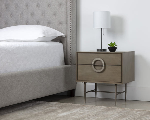 Sunpan Emery Handcrafted Nightstand with Soft Closing Drawers - Unique Design for Modern Bedrooms Antique Silver / Ash Grey
