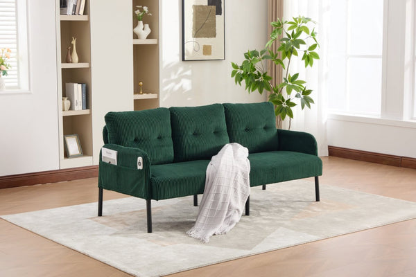 English Elm United We Win Corduroy Loveseat Plush Ergonomic Sofa with Spring Support Metal Legs Emerald W1568P410052