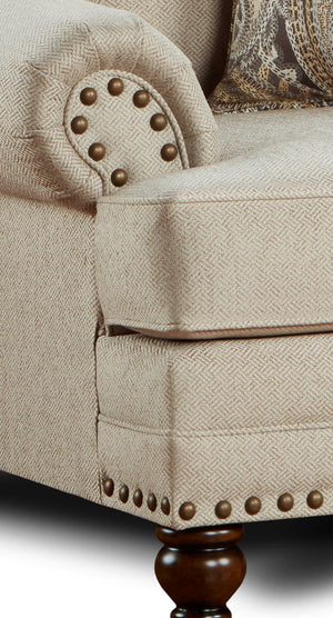 Fusion Cary's Doe Elegant Loveseat With Nail Head Trim, Flared Arms & Versatile Pillows In Beige Beige S,100% Polyester 2822 Cary's Doe Chair 1/2