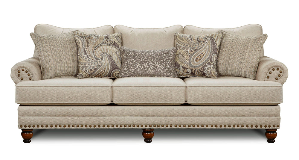 Fusion Cary's Elegant Beige Sofa With Nail Head Trim, Flared Arms, And Reversible Cushions For Versatility Beige S,100% Polyester 2820-kp Cary's Doe Sofa