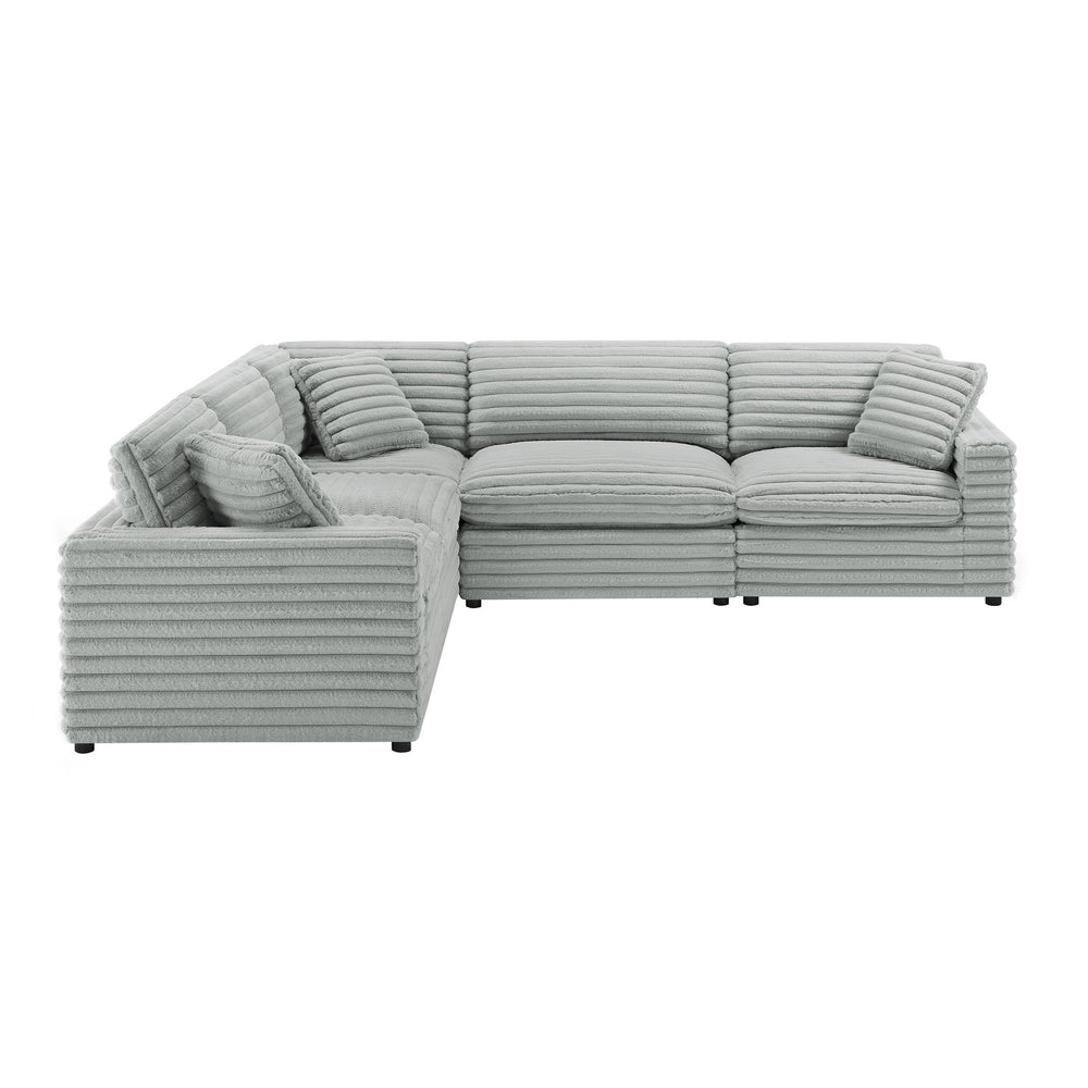 English Elm Jenny Plush 5-Piece Modular Sectional in Gray Cord-Like Fabric — Ultra-Soft, Reversible Cushions, Configurable Comfort 41x41x35 B050S00021