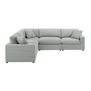 English Elm Jenny Plush 5-Piece Modular Sectional in Gray Cord-Like Fabric — Ultra-Soft, Reversible Cushions, Configurable Comfort 41x41x35 B050S00021